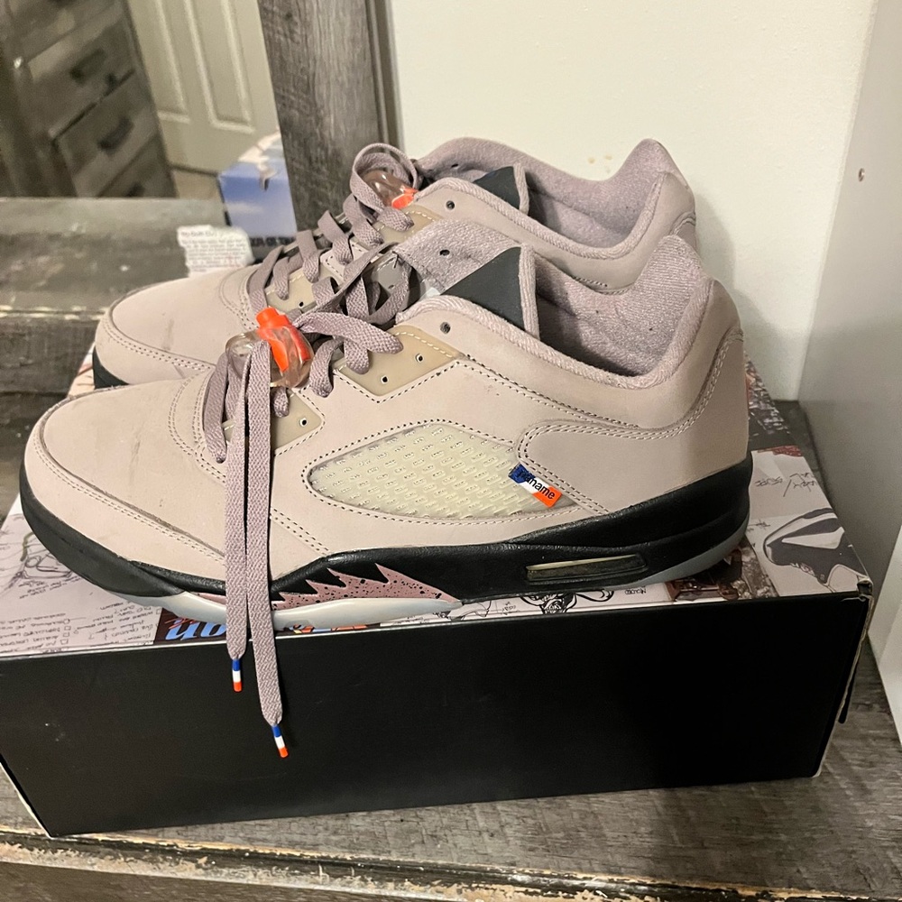 Jordan Gray Sneakers with Orange and Black Accents